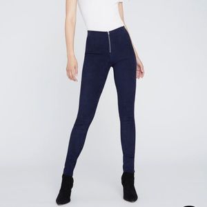 Alice + Olivia Front Zip Navy Suede Leggings
